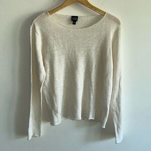 Eileen Fisher White 100% Linen Sweater L Large
